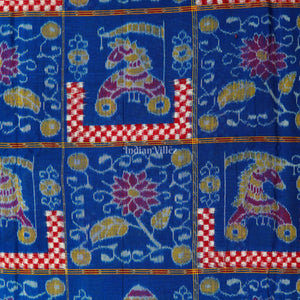 Blue Floral Motif Sambalpuri Ikat Cotton Fabric