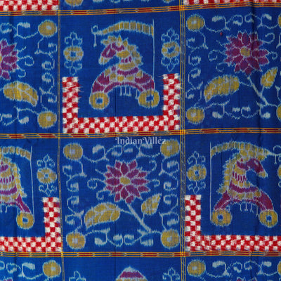 Blue Floral Motif Sambalpuri Ikat Cotton Fabric