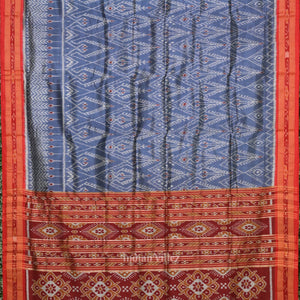 Blue Gray Odisha Ikat Khandua Silk saree