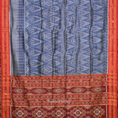 Blue Gray Odisha Ikat Khandua Silk saree