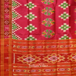 Red Khandua Odisha Ikat Pasapali Border Sambalpuri Silk Saree