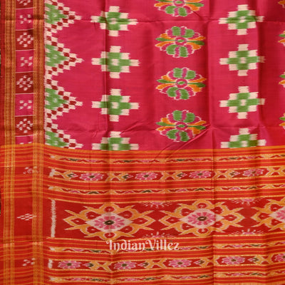 Red Khandua Odisha Ikat Pasapali Border Sambalpuri Silk Saree