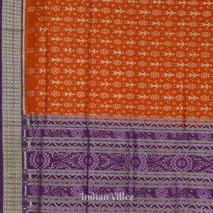 Orange Odisha Ikat Tribal Theme Sambalpuri Silk Saree