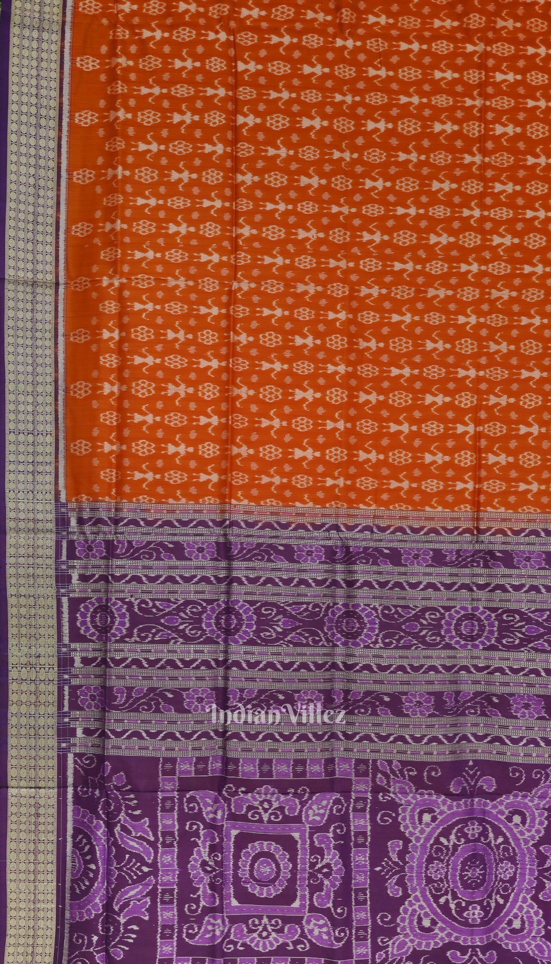 Orange Odisha Ikat Tribal Theme Sambalpuri Silk Saree