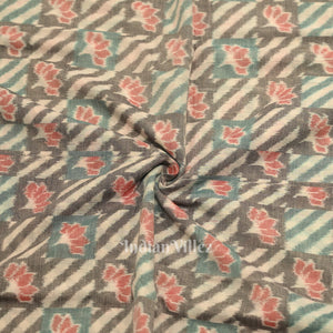 Cement Gray Lotus Motif Sambalpuri Ikat Cotton Fabric