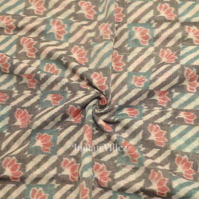 Cement Gray Lotus Motif Sambalpuri Ikat Cotton Fabric