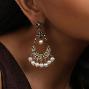 trueBrowns Silver Gold Tone Chandbaali Earrings