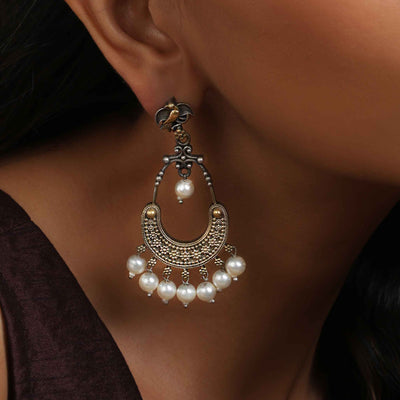 trueBrowns Silver Gold Tone Chandbaali Earrings