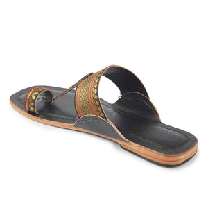 Black Handstitched Leather Kolhapuri Women Slipper