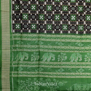 Black Green Odisha Ikat Pasapali Motif Sambalpuri Silk Saree