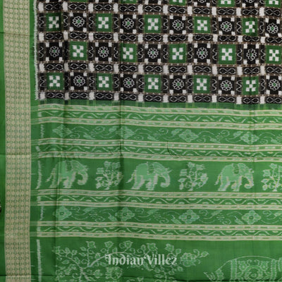 Black Green Odisha Ikat Pasapali Motif Sambalpuri Silk Saree