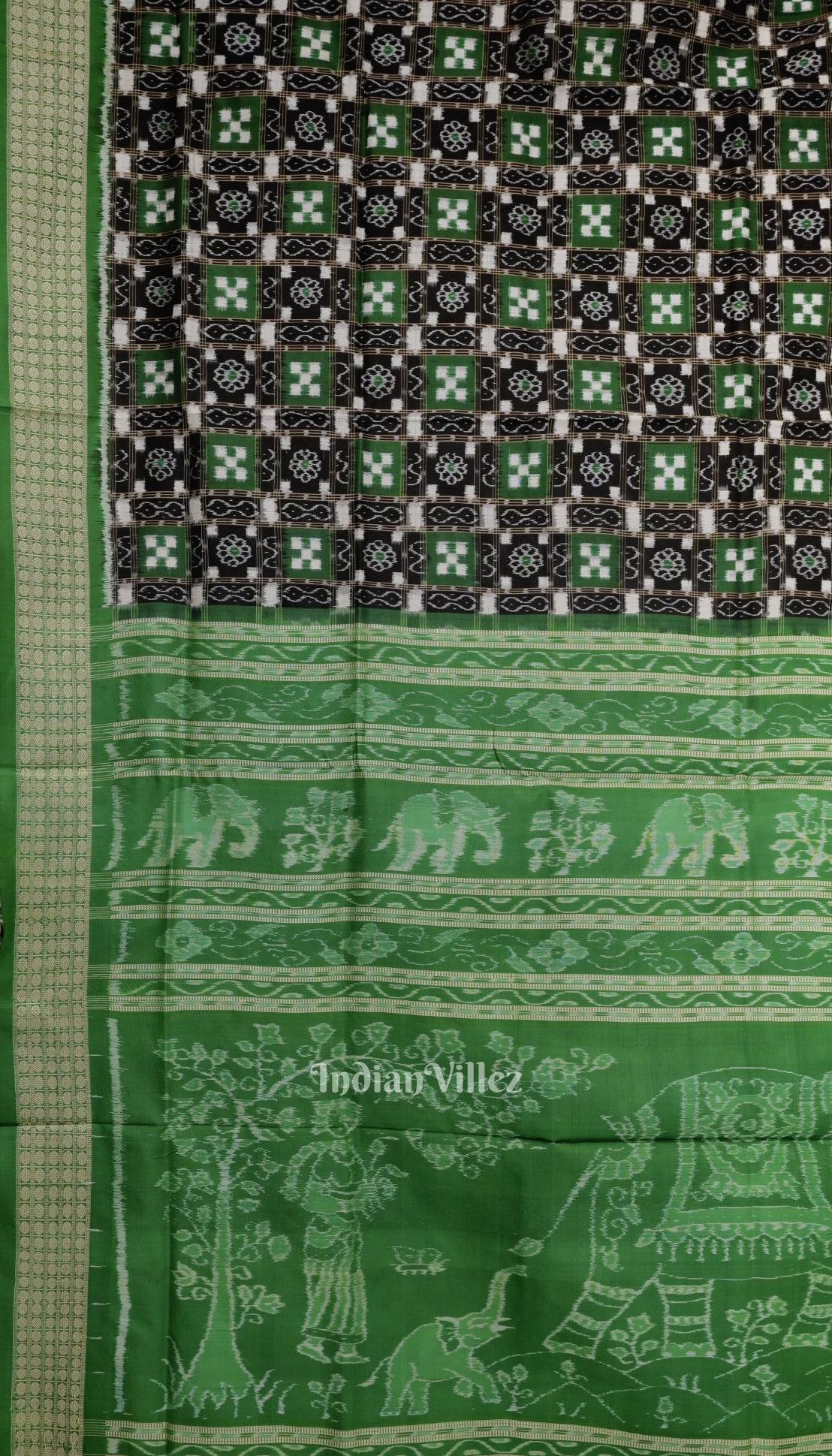 Black Green Odisha Ikat Pasapali Motif Sambalpuri Silk Saree