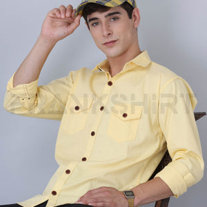 Frankshirt Double Pocket Yellow Solid Tailored Fit Cotton Casual Shirt for Man
