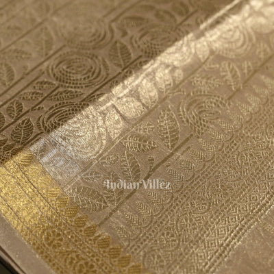 Silver Zari Woven Tissue Banarasi Saree with Floral Handwork