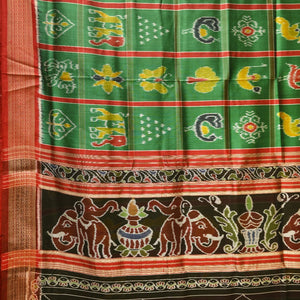 Green Nabakothi With Doli Barat Theme Odisha Ikat Khandua Silk Saree