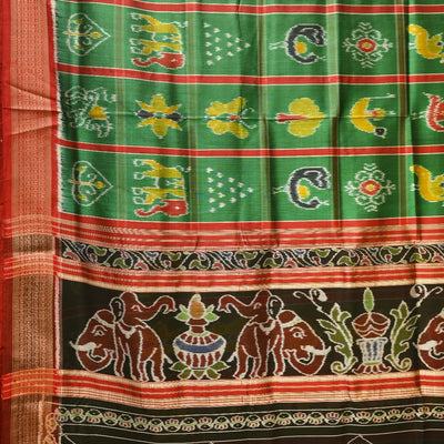 Green Nabakothi With Doli Barat Theme Odisha Ikat Khandua Silk Saree