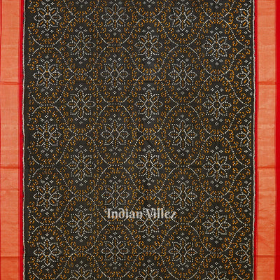 Black Red Floral Motif Pochampally Ikat Handloom Silk Saree