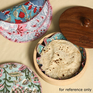 Blue - Floral Block Print Hand Embroidery Roti Napkin  02