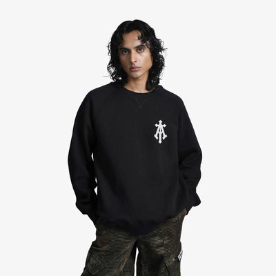 ALMOST GODS | ALPHA CROSS HAND EMBROIDERED AARI SWEATSHIRT { BLACK