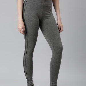 Women Solid Antra Melanges Side Stripe Active Leggings