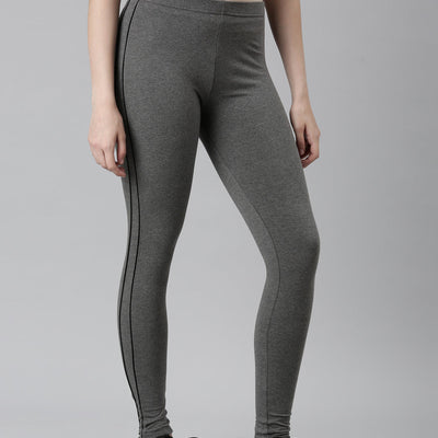Women Solid Antra Melanges Side Stripe Active Leggings