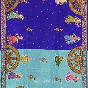Copper Sulphate Nartaki Konark Temple Hand-Painted Pattachitra Saree