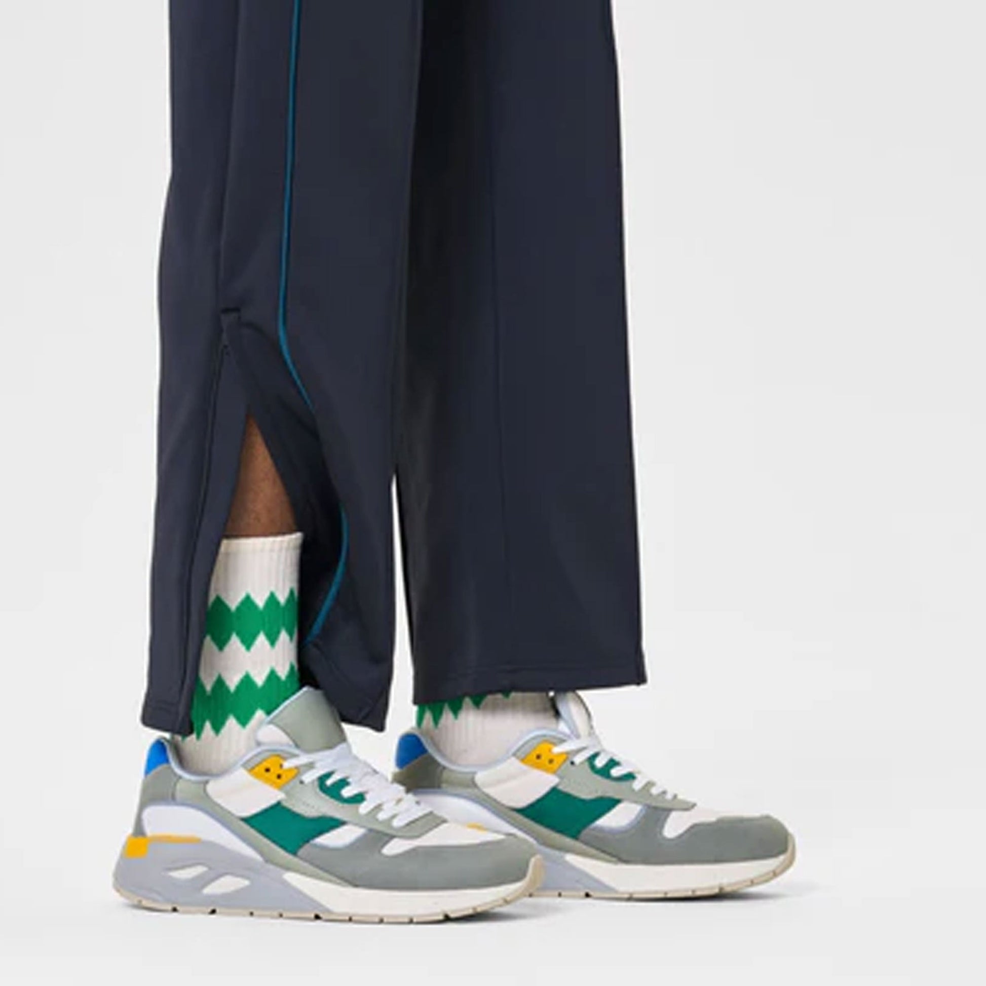 Happy Socks | ZIGZAG 3/4 CREW SOCK  { BEIGE/GREEN