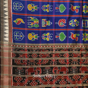 Blue Red Nabakothi Odisha Ikat Khandua Silk Saree