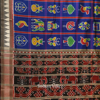 Blue Red Nabakothi Odisha Ikat Khandua Silk Saree