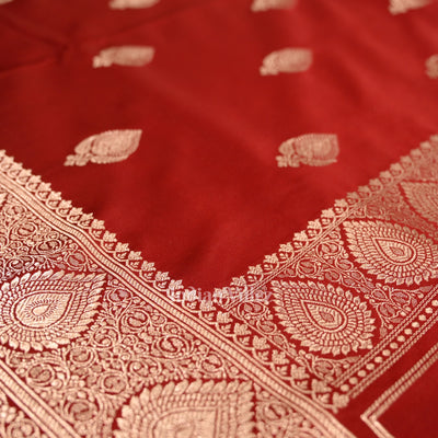 Dark Maroon Red Soft Pure Mashru Satin Silk Banarasi Saree