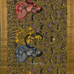 Multicolour Hand-Painted Natural Dye Cotton Kalamkari Saree