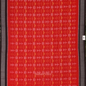 Red  Black Tribal Theme Odisha Sambalpuri Pure Cotton Saree