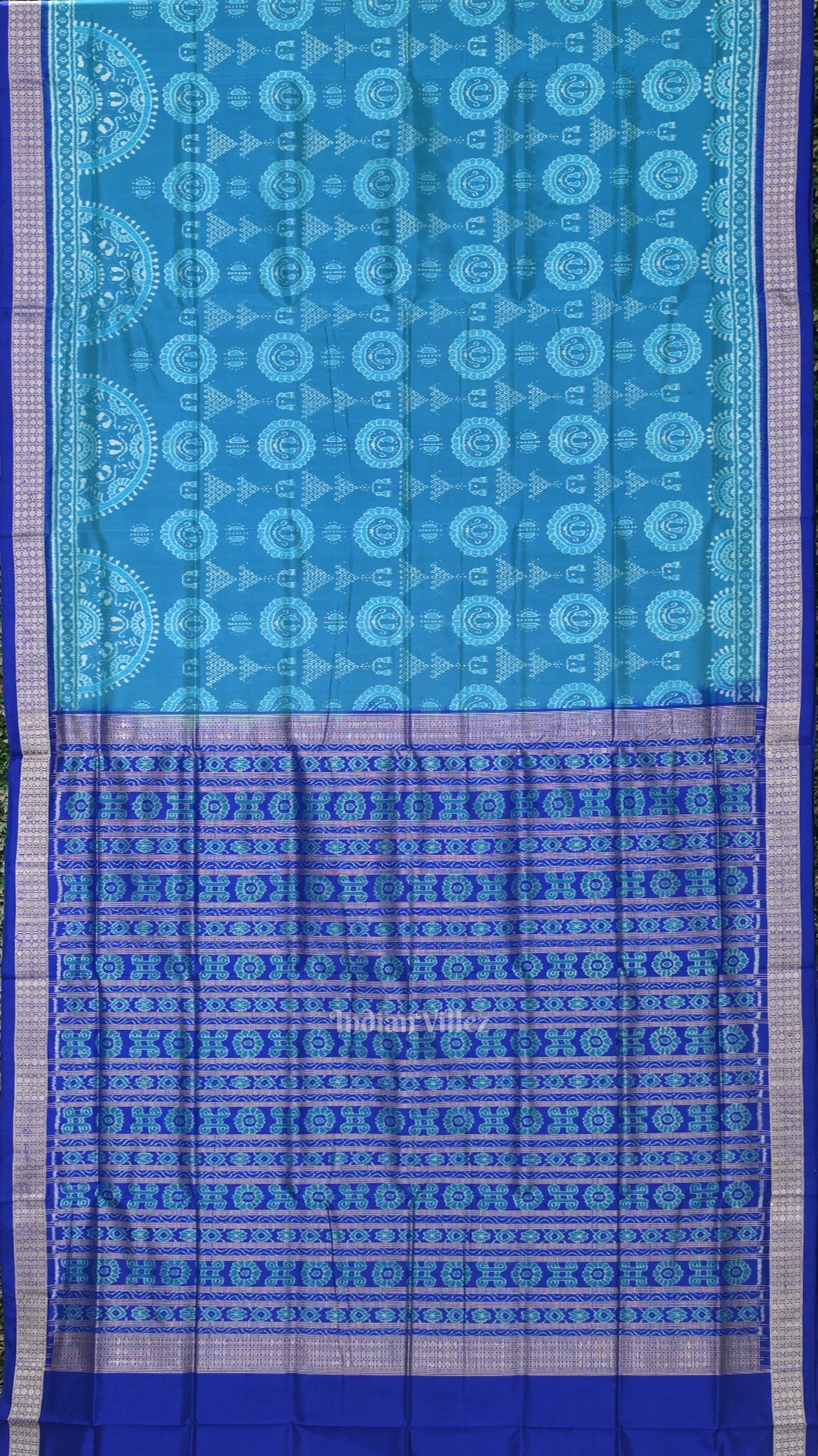 Deep Blue Odisha Ikat Jhoti Theme Sambalpuri Silk Saree