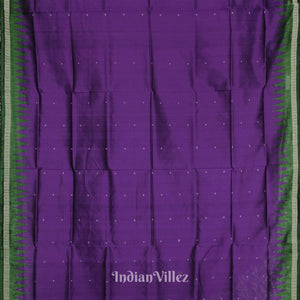 Purple Green Single Butta Design Odisha Ikat Bomkai Silk Saree