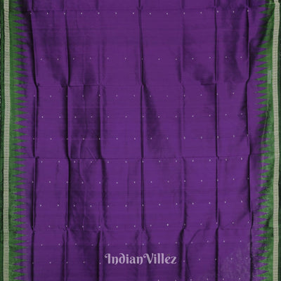 Purple Green Single Butta Design Odisha Ikat Bomkai Silk Saree