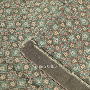 Cement Gray Floral Theme  Sambalpuri Odisha Ikat Cotton Fabric