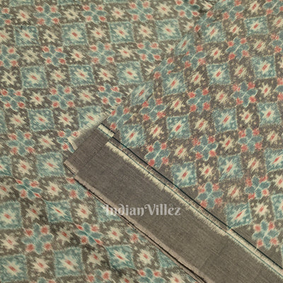 Cement Gray Floral Theme  Sambalpuri Odisha Ikat Cotton Fabric