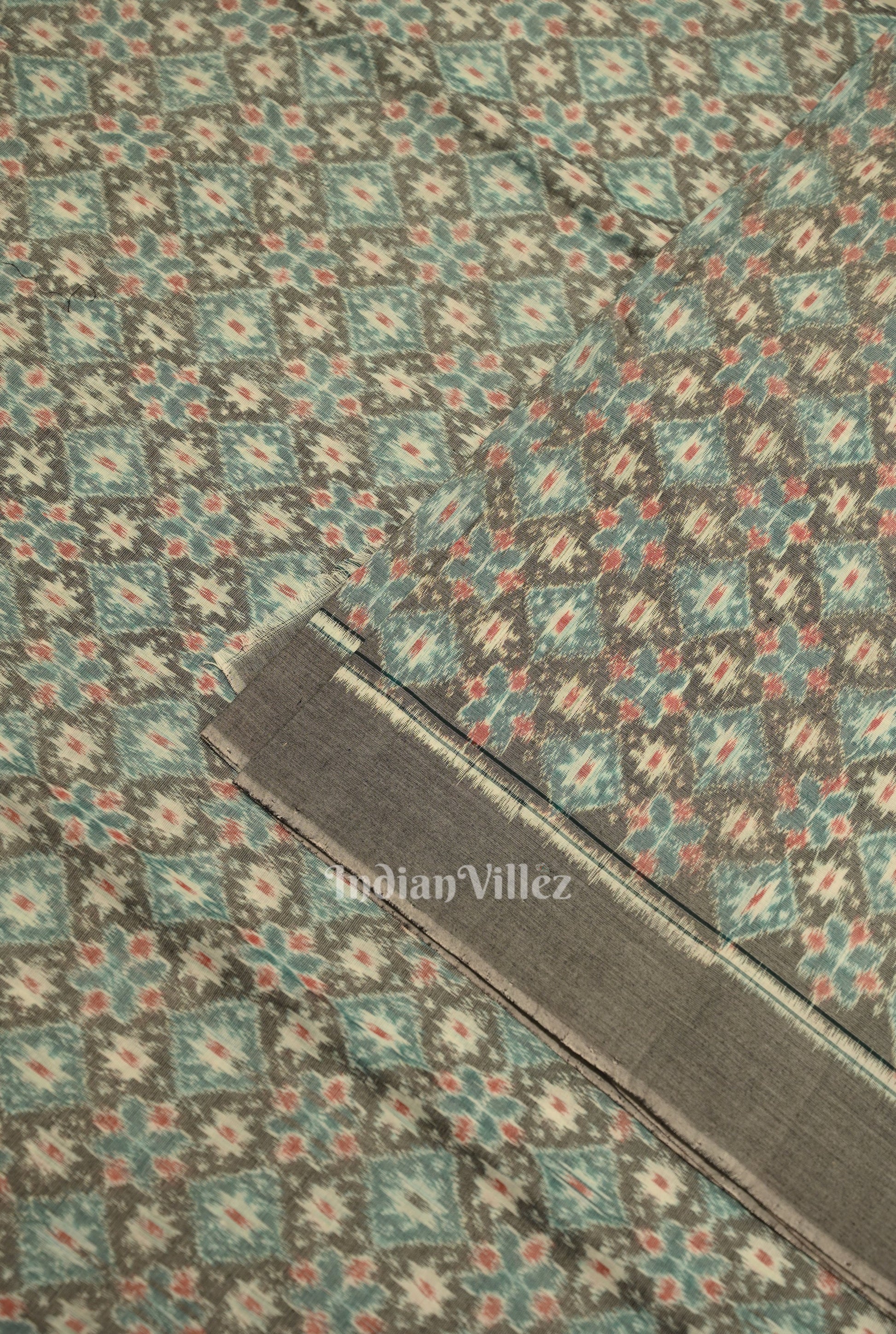 Cement Gray Floral Theme  Sambalpuri Odisha Ikat Cotton Fabric
