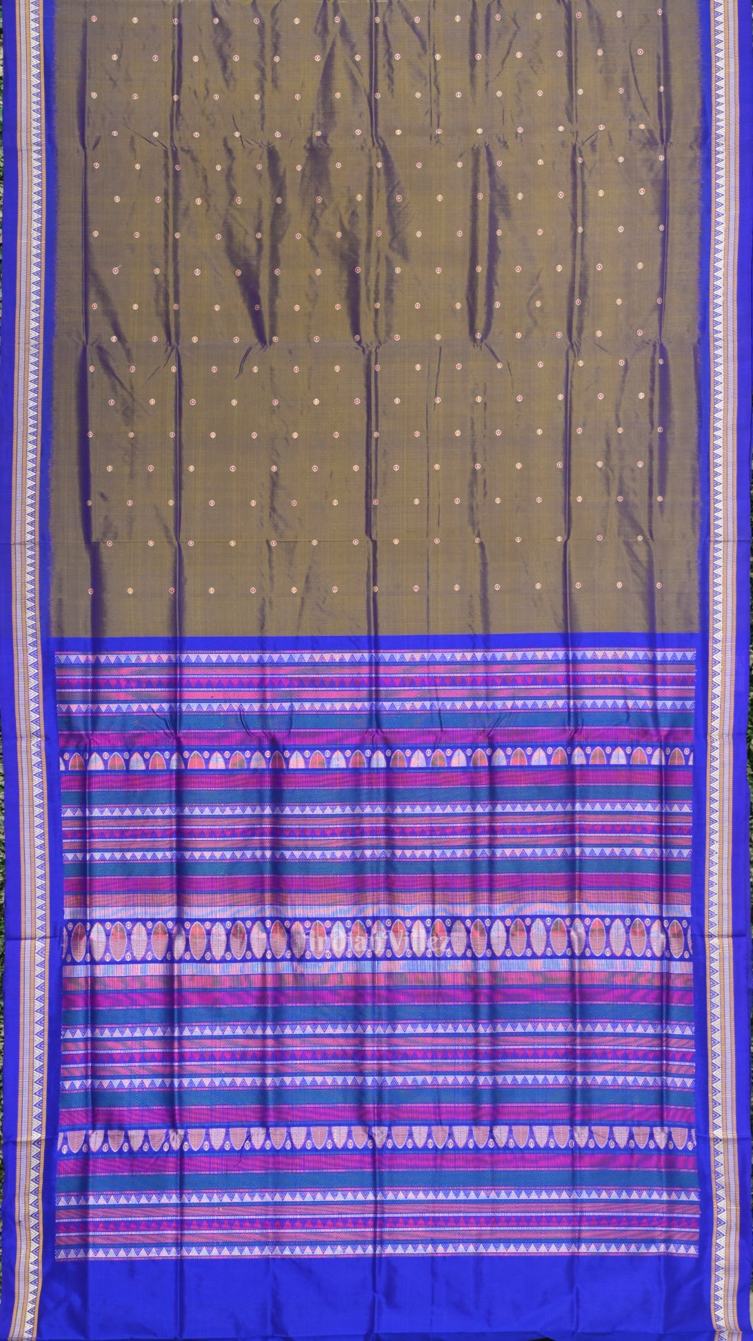 Golden Blue  Dongaria Border Bomkai Sambalpuri Silk saree