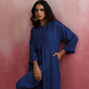 trueBrowns Blue Modal Front Slit Kurta set