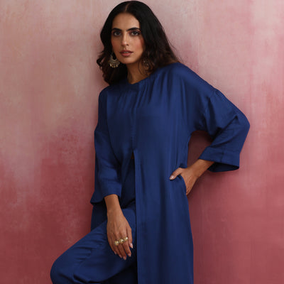 trueBrowns Blue Modal Front Slit Kurta set