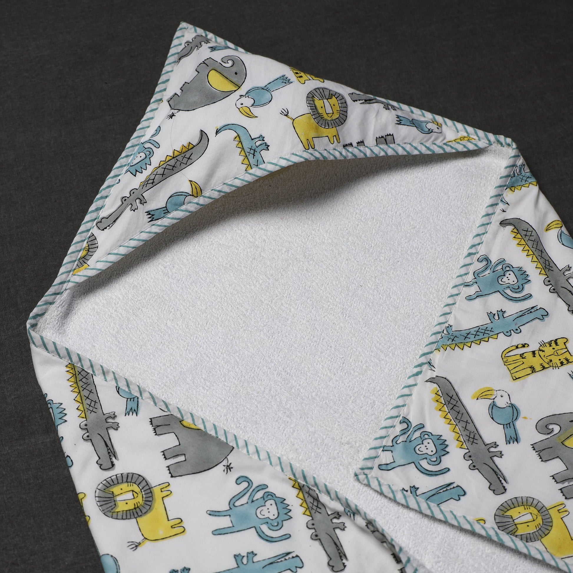 Block Printed Cotton Baby Terry/Hooded Towel 01