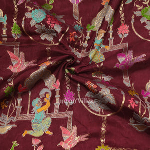 Wine Purple Tussar Khaddi Georgette Banarasi Saree with Tassels