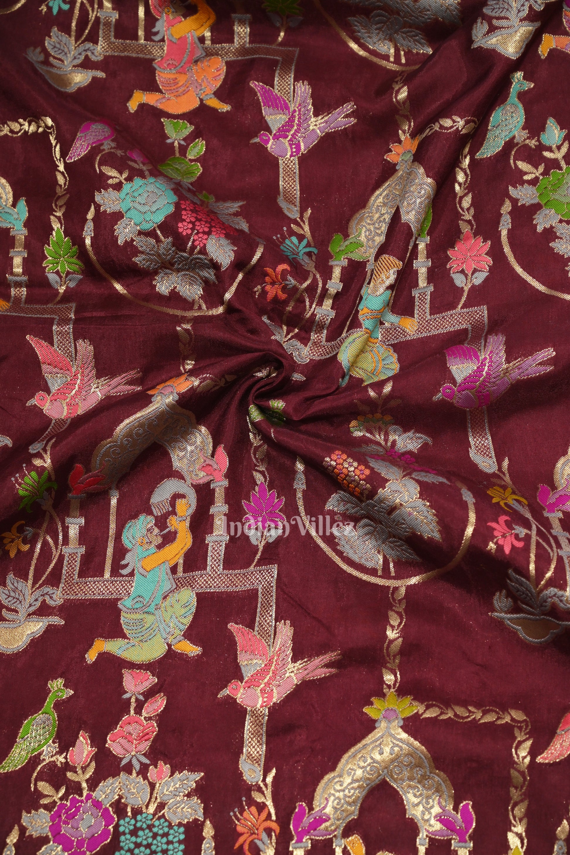 Wine Purple Tussar Khaddi Georgette Banarasi Saree with Tassels