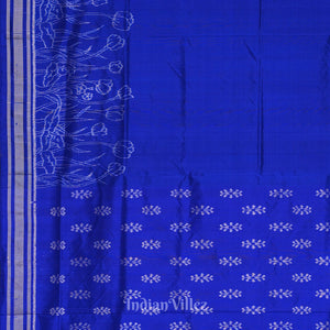 Royal Blue Silver Rose Theme Sambalpuri Silk Saree