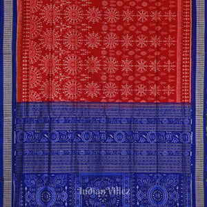 Red with Royal Blue Odisha Ikat Sambalpuri Silk Saree