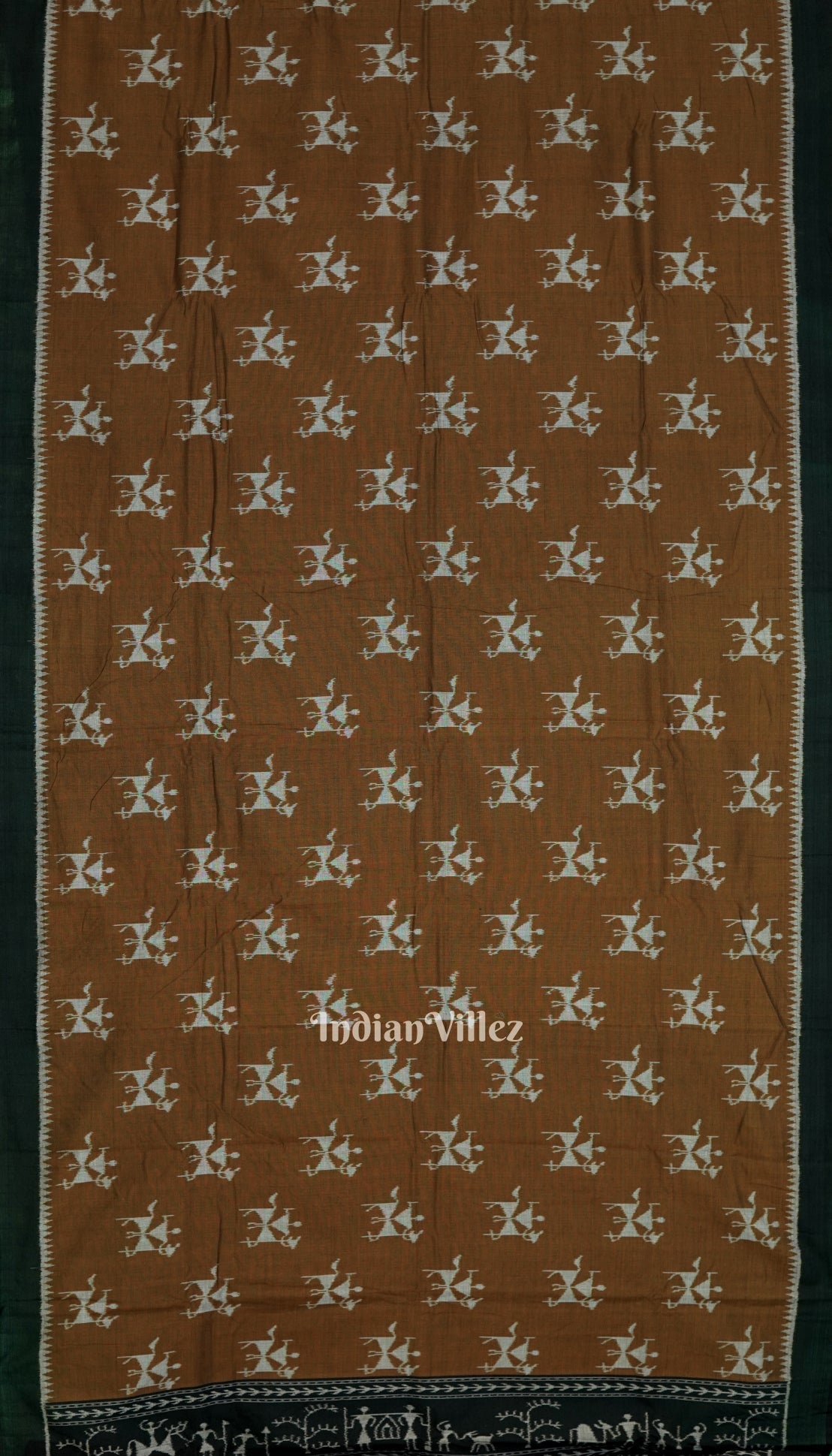 Brown Tribal Theme Odisha Ikat Sambalpuri Pure Cotton Saree