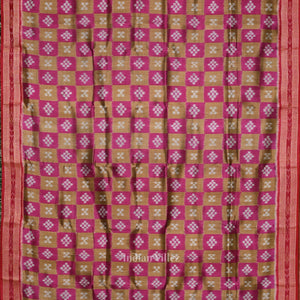 Pink Olive Green Pasapali Patli Odisha Ikat Khandua Silk Saree