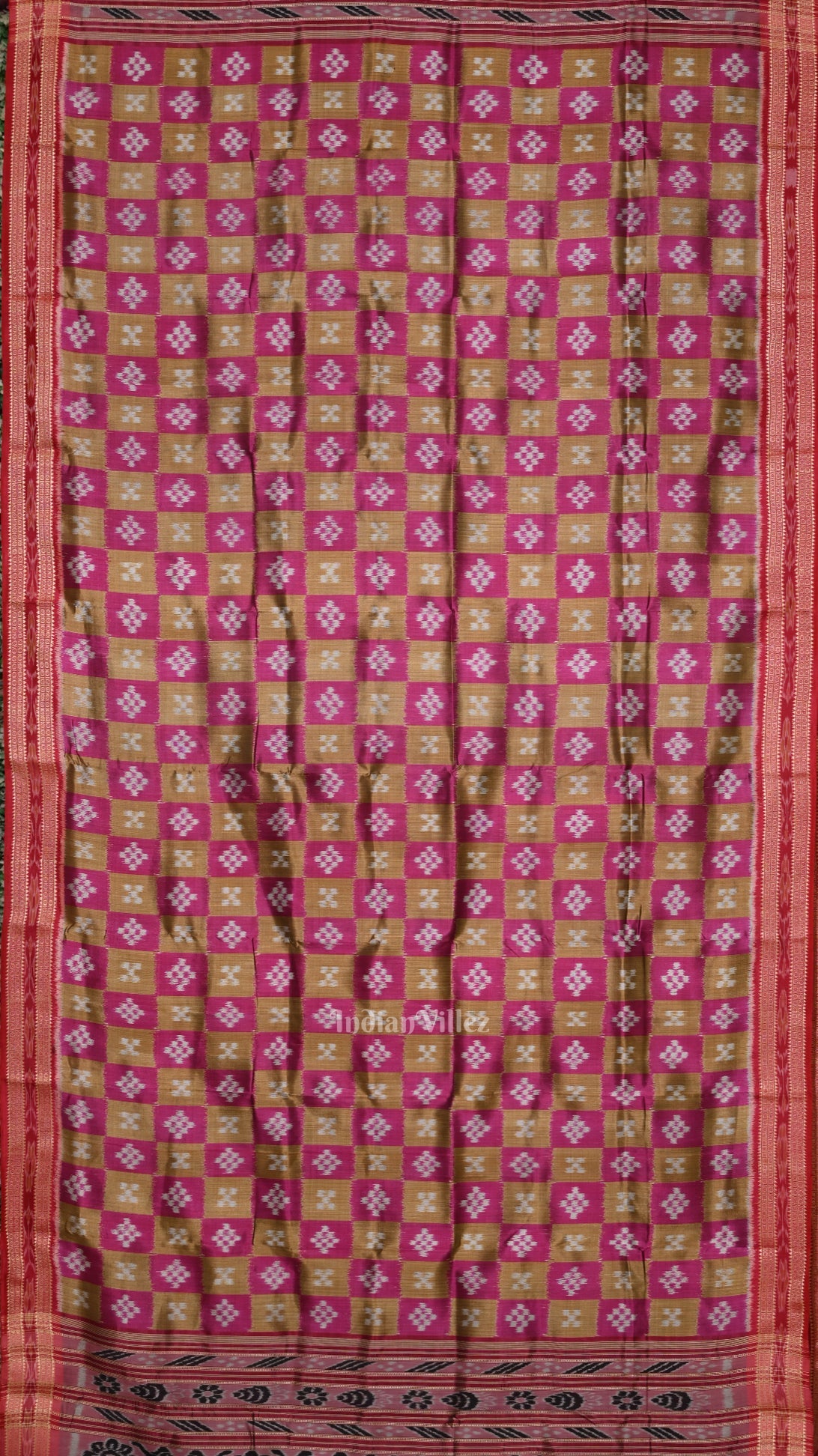 Pink Olive Green Pasapali Patli Odisha Ikat Khandua Silk Saree
