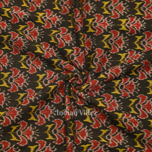 Black Floral Motif Sambalpuri Ikat Cotton Fabric